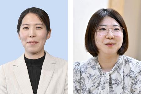 福間香奈五冠（左）、西山朋佳三冠