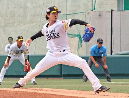 ２軍戦に登板したソフトバンク・上沢＝タマホームスタジアム筑後