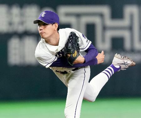 共栄大戦に先発した天理大・的場＝東京ドーム