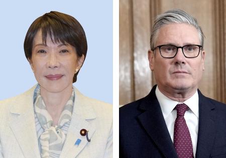 　高市早苗首相とスターマー英首相（ゲッティ＝共同）