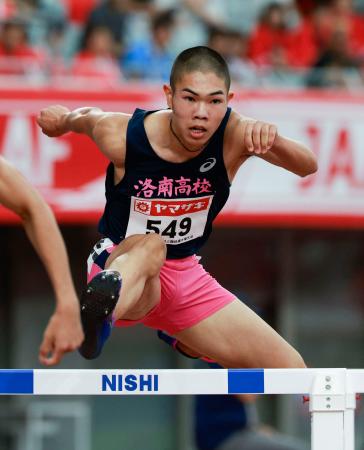 男子４００メートル障害決勝　力走する後藤大樹＝パロマ瑞穂スタジアム