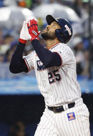 ６回、本塁打を放ったヤクルトのサンタナ＝神宮