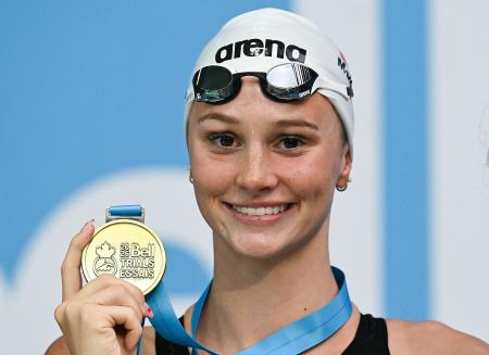 女子２００メートルバタフライで世界新記録を出したサマー・マッキントッシュ＝５日、カナダ・モントリオール（カナダ通信・ＡＰ＝共同）