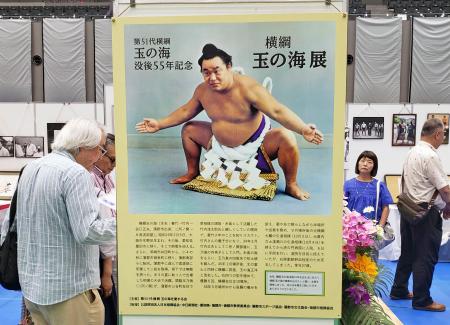 大相撲名古屋場所の期間中に開催されている「横綱玉の海展」＝１３日、ＩＧアリーナ