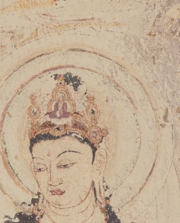 法隆寺金堂壁画の高精細なカラー復元画像の一部（カラー復元画像は富士フイルム、写真原板は法隆寺、便利堂）
