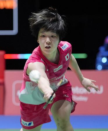 女子シングルス決勝で敗れた山口茜＝東京体育館