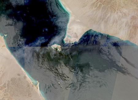 バベルマンデブ海峡の衛星画像=7月12日(Nasa Worldview提供・ロイター=共同)