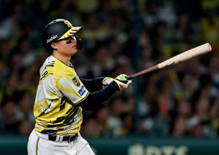 ８回阪神１死三塁、森下が決勝の右犠飛を放つ＝甲子園
