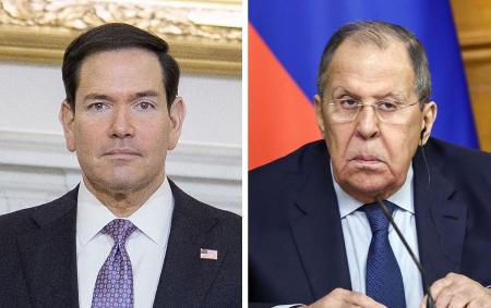 （左から）ルビオ米国務長官（ゲッティ＝共同）、ロシアのラブロフ外相（タス＝共同）