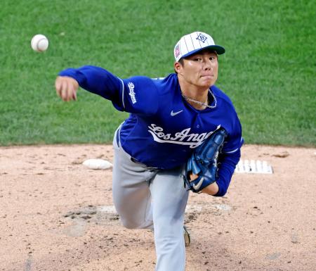 　メッツ戦に先発したドジャース・山本＝ニューヨーク（共同）