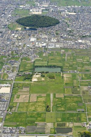 奈良県橿原市の藤原宮跡(手前)