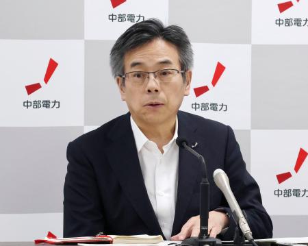 定例記者会見する中部電力の林欣吾社長＝２９日午後、名古屋市