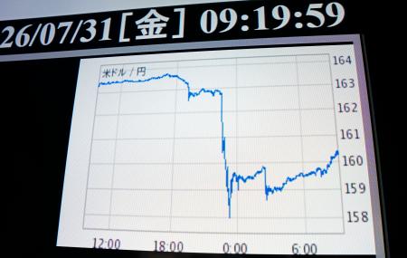 円相場の推移を示すモニター＝３１日午前、東京都・東新橋