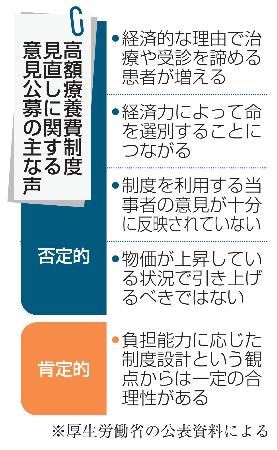 高額療養費制度見直しに関する意見公募の主な声