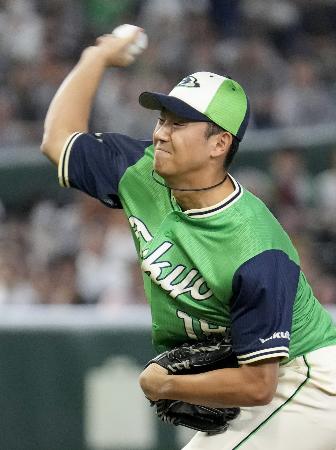 巨人戦に先発したヤクルト・奥川＝東京ドーム