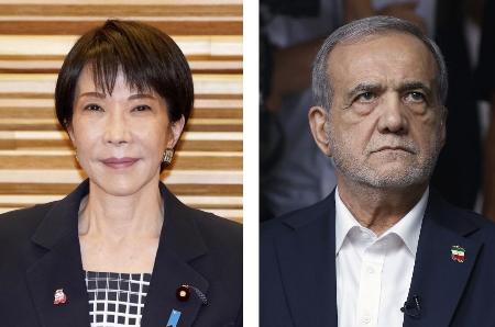 高市早苗首相、イランのペゼシュキアン大統領（ゲッティ＝共同）