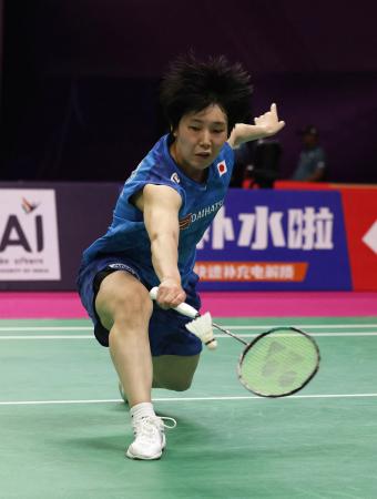 女子シングルス２回戦　マレーシア選手と対戦する山口茜＝ニューデリー（ロイター＝共同）