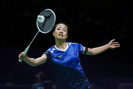 　女子シングルス３回戦　米国選手と対戦する奥原希望＝ニューデリー（ゲッティ＝共同）