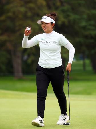 ＣＰＫＣ女子オープンの第３ラウンドで首位をキープした山下美夢有＝２２日、ロイヤル・メイフェアＧＣ（ゲッティ＝共同）