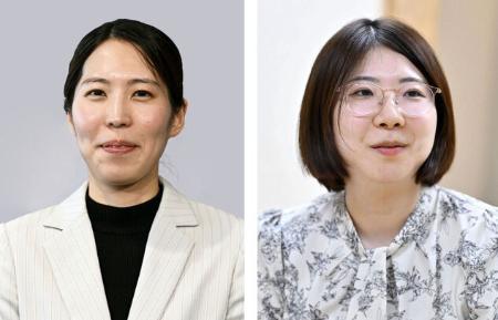 （左から）福間香奈女流四冠、西山朋佳白玲