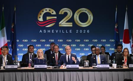 Ｇ２０財務相・中央銀行総裁会議の様子＝１日、米アッシュビル（ゲッティ＝共同）
