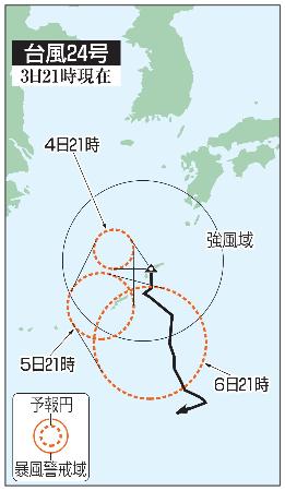 台風24号の予想進路(3日21時現在)