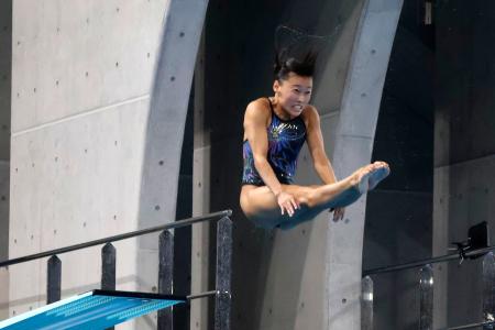 女子３メートル板飛び込みで優勝した三上紗也可＝インフロニア草津アクアティクスセンター