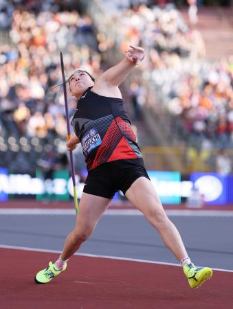 女子やり投げで２位の北口榛花＝ブリュッセル（ゲッティ＝共同）