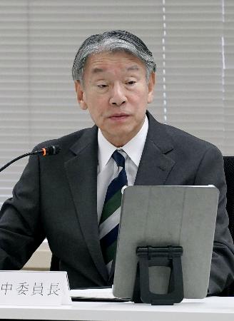 中部電力調査委員会の調査報告書を踏まえ、耐震データ不正について批判した原子力規制委員会の山中伸介委員長=17日午後、東京都港区
