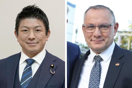 参政党の神谷宗幣代表、ＡｆＤのクルパラ共同代表（ゲッティ＝共同）