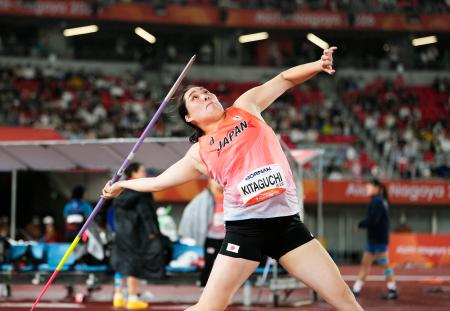 女子やり投げ 北口榛花の4投目=パロマ瑞穂スタジアム