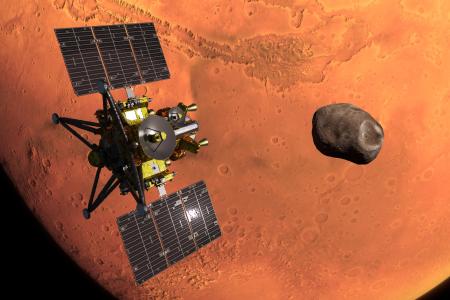 火星の近くに到着した「ＭＭＸ」の探査機のイメージ（ＪＡＸＡ提供）