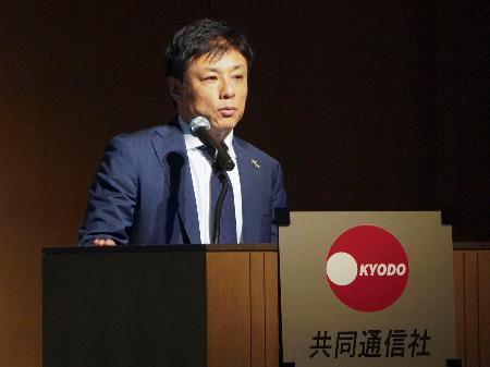 共同通信きさらぎ会で講演する米アンソロピック日本法人の東條英俊社長＝１９日午後、東京都内
